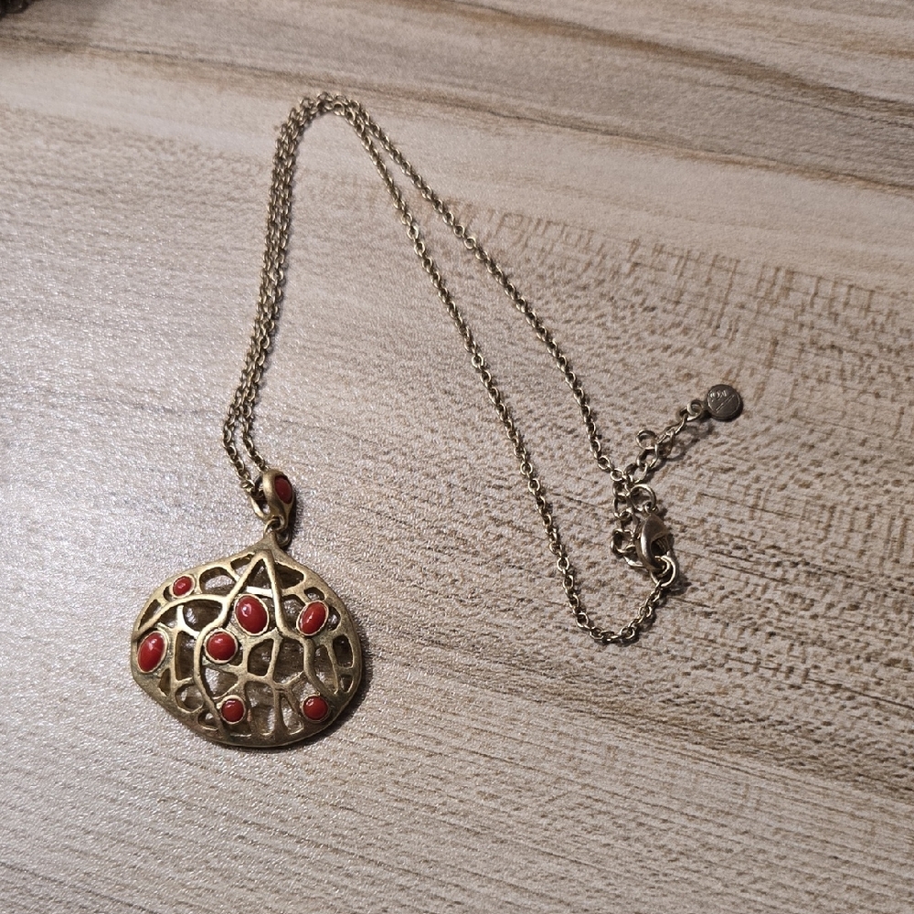 X5 Faux Carnealian and Bronze Tone Pendant Necklace Boho 💫